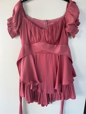 Women's Dusty Rose Peplum Romper with Ruffle Details
